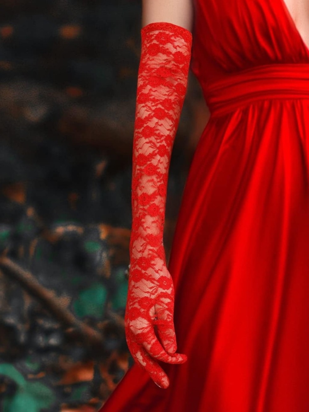 Kinbom Long Bridal Floral Lace Red Gloves Tea Party, 1920 costumes , Prom